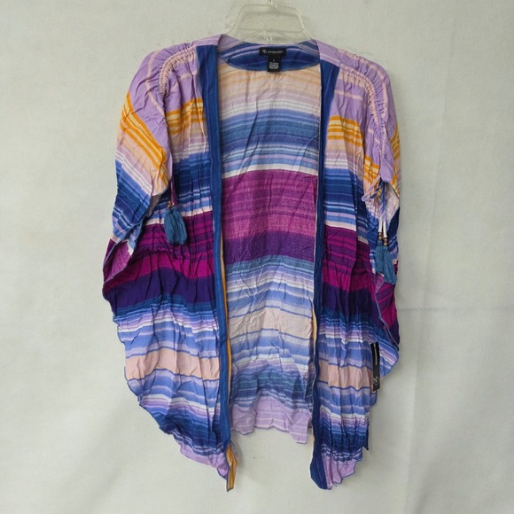 new directions Sweaters - New Directions Women's Size L Striped Kimono Cardigan Blue Purple Orange Tassels